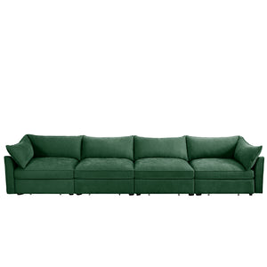 English Elm Super Super Large Wide Deep Seat Sofa Couch for 4 Persons with Hidden Under-Seat Storage Drawers and Chenille Green W3041S00189
