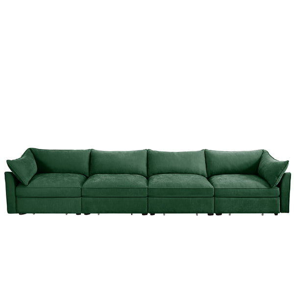 English Elm Super Super Large Wide Deep Seat Sofa Couch for 4 Persons with Hidden Under-Seat Storage Drawers and Chenille Green W3041S00189