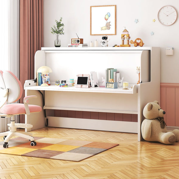 English Elm Murphy Space-Saving Bed with Built-In Desk — Foldaway Horizontal or Vertical Cabinet for Small Rooms W331S00149