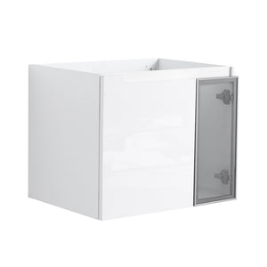 English Elm 24" Floating Bathroom Vanity Glossy White Plywood Cabinet with Grey Glass Doors W999P387157
