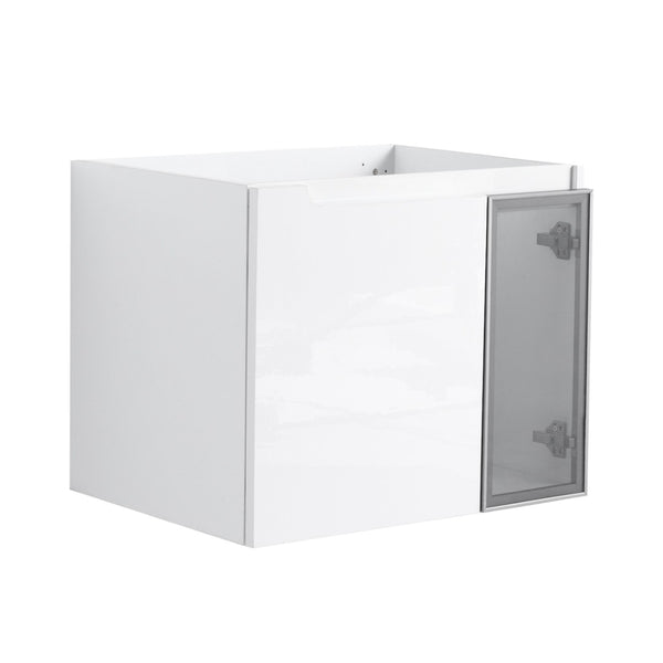 English Elm 24" Floating Bathroom Vanity Glossy White Plywood Cabinet with Grey Glass Doors W999P387157