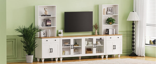 English Elm On-Trend Farmhouse Tv Stand With Solid Wood Legs, Glass Doors & Adjustable Shelves For Tvs Up To 70" N721S000041K-GIGA