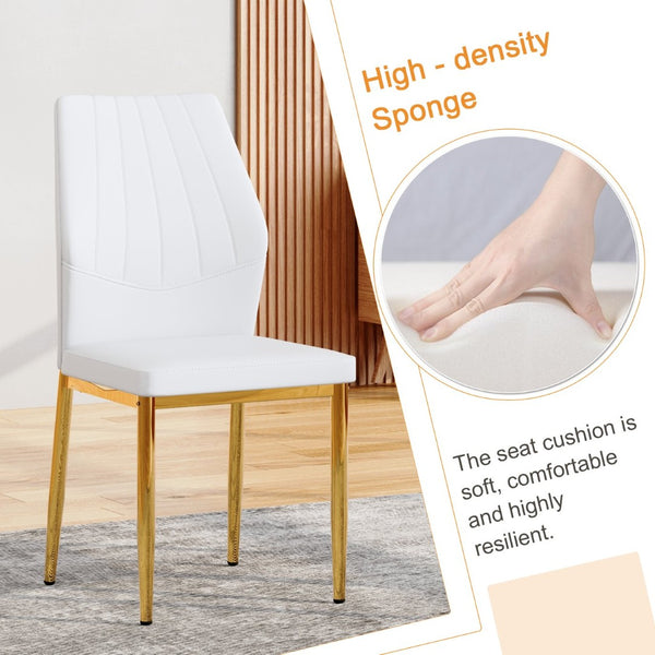English Elm Table and Chair Set Marble Glass Top Gold Leg Modern Glam Dining Room 5 Piece W1151S04653