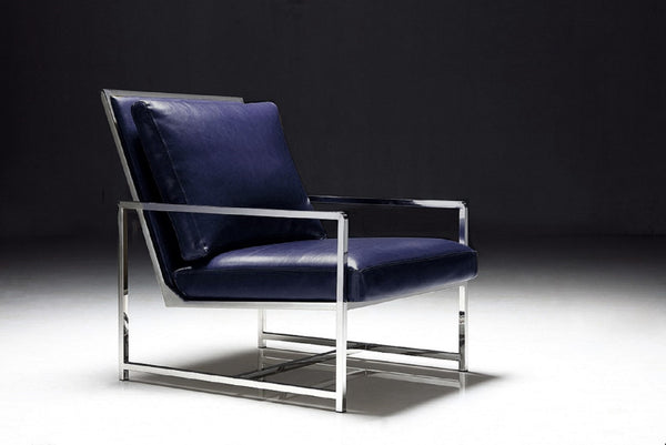 Pasargad Luxe Navy Faux Leather Armchair With Stainless Steel Base For Modern Comfort & Style Navy Faux Leather Y-1016n
