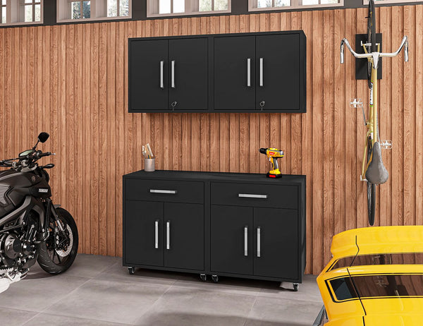 Manhattan Comfort Eiffel Modern Garage Set of 4 Matte Black 4-257BMC8