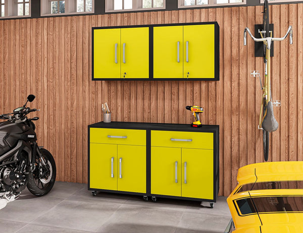 Manhattan Comfort Eiffel Modern Garage Set of 4 Matte Black and Yellow 4-257BMC84