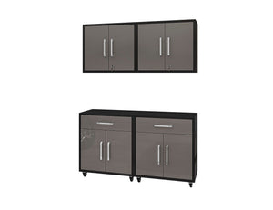 Manhattan Comfort Eiffel Modern Garage Set of 4 Matte Black and Grey 4-257BMC85