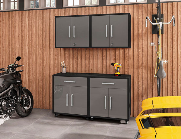 Manhattan Comfort Eiffel Modern Garage Set of 4 Matte Black and Grey 4-257BMC85