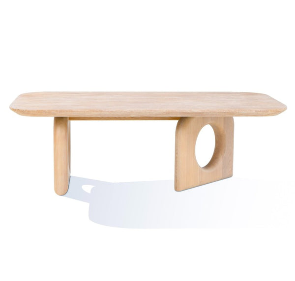 VIG Furniture Osaka Faux Marble Coffee Table With Natural Ash Legs — Rounded Modern Design, Durable 80 Lb Capacity VGCS-CT-22116