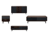 Manhattan Comfort Duane Mid-Century Modern Living Room- Set of 4 Dark Brown and Black 4-8911GLF-BK