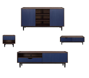 Manhattan Comfort Duane Mid-Century Modern Living Room- Set of 4 Dark Brown and Navy Blue 4-8911GLF-NB