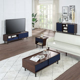 Manhattan Comfort Duane Mid-Century Modern Living Room- Set of 4 Dark Brown and Navy Blue 4-8911GLF-NB