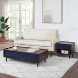 Manhattan Comfort Duane Mid-Century Modern Living Room- Set of 4 Dark Brown and Navy Blue 4-8911GLF-NB