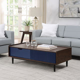 Manhattan Comfort Duane Mid-Century Modern Living Room- Set of 4 Dark Brown and Navy Blue 4-8911GLF-NB