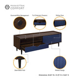 Manhattan Comfort Duane Mid-Century Modern Living Room- Set of 4 Dark Brown and Navy Blue 4-8911GLF-NB