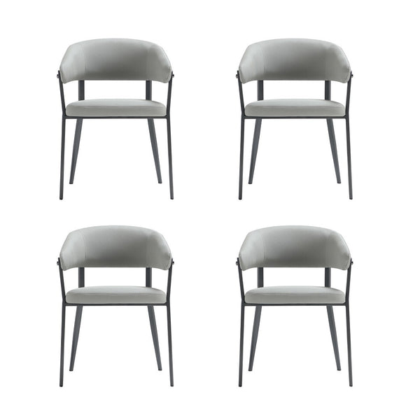 Manhattan Comfort Belle Textured Leatherette Dining Chair With Airy Design And Sleek Metal Legs – Set Of 4 For Comfort Stone Grey Metal 4-dc099-gy