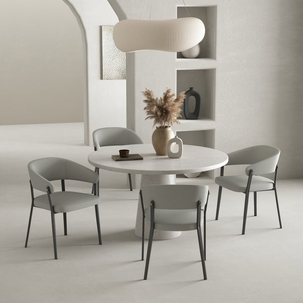 Manhattan Comfort Belle Textured Leatherette Dining Chair With Airy Design And Sleek Metal Legs – Set Of 4 For Comfort Stone Grey Metal 4-dc099-gy