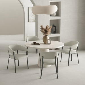 Manhattan Comfort Belle Textured Leatherette Dining Chair With Airy Design And Sleek Metal Legs – Set Of 4 For Comfort Oatmeal Metal 4-dc099-ot