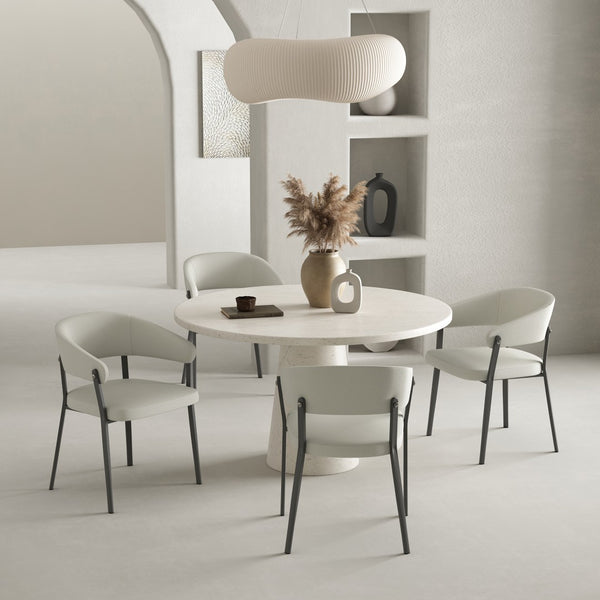 Manhattan Comfort Belle Textured Leatherette Dining Chair With Airy Design And Sleek Metal Legs – Set Of 4 For Comfort Oatmeal Metal 4-dc099-ot