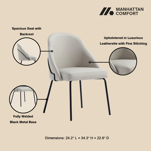 Manhattan Comfort Gracie Leatherette Dining Chair Set With Stylish Steel Legs For Modern Elegance In Any Space Stone And Black Steel 4-dc100-bst