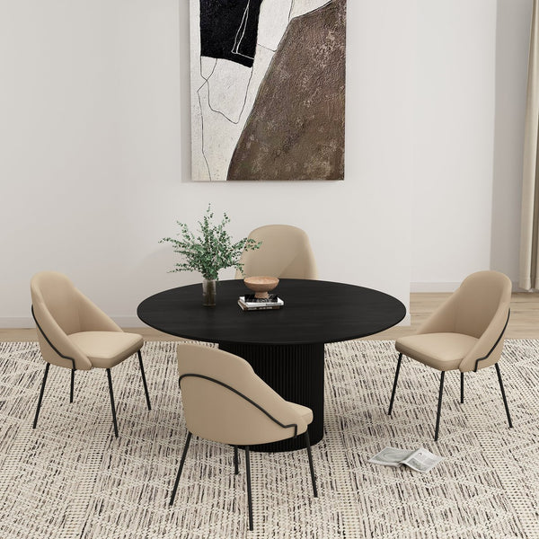 Manhattan Comfort Gracie Leatherette Dining Chair Set With Stylish Steel Legs For Modern Elegance In Any Space Tan And Black Steel 4-dc100-btn