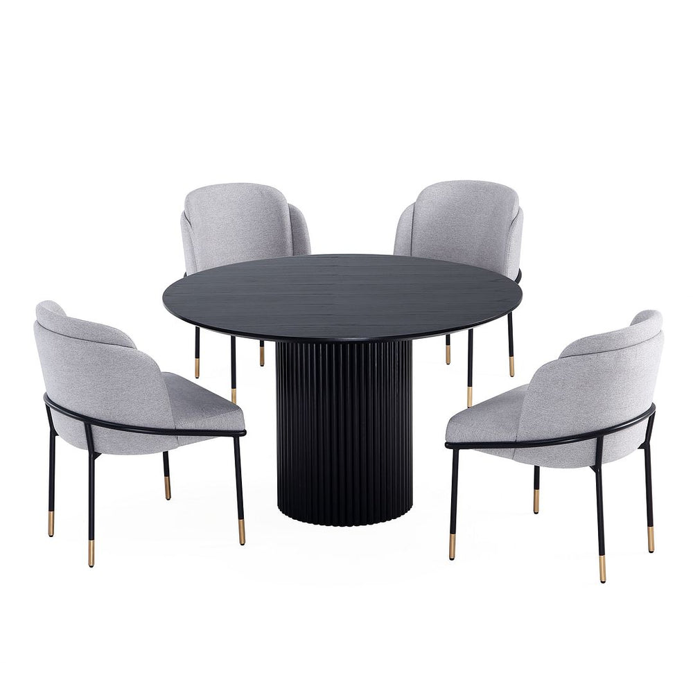 5-Piece Hathaway  47.24  Round Dining Set in Black with 4 Flor  Dining Chairs in Grey 4-DT03DC052-GY Manhattan Comfort