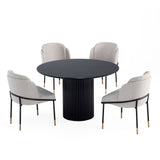 5-Piece Hathaway  47.24  Round Dining Set in Black with 4 Flor  Dining Chairs in Wheat 4-DT03DC052-WT Manhattan Comfort