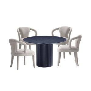 5-Piece Hathaway 47.24 Round Dining Set in Black with 4 Palmer Dining Armchairs in Silver Lining 4-DT03DC088AR-BKSL Manhattan Comfort