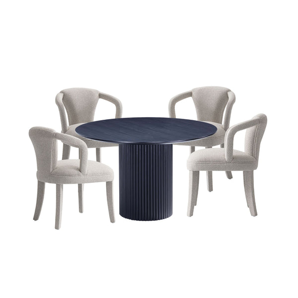 5-Piece Hathaway 47.24 Round Dining Set in Black with 4 Palmer Dining Armchairs in Silver Lining 4-DT03DC088AR-BKSL Manhattan Comfort