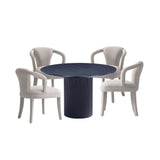 5-Piece Hathaway 47.24 Round Dining Set in Black with 4 Palmer Dining Armchairs in Silver Lining 4-DT03DC088AR-BKSL Manhattan Comfort