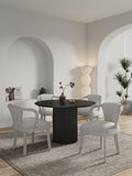 5-Piece Hathaway 47.24 Round Dining Set in Black with 4 Palmer Dining Armchairs in Silver Lining 4-DT03DC088AR-BKSL Manhattan Comfort