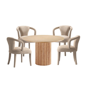 5-Piece Hathaway 47.24 Round Dining Set in Natural with 4 Palmer Dining Armchairs in Gold Dust 4-DT03DC088AR-NAGD Manhattan Comfort