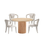 5-Piece Hathaway 47.24 Round Dining Set in Natural with 4 Palmer Dining Armchairs in Ivory 4-DT03DC088AR-NAIV Manhattan Comfort