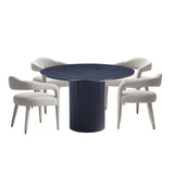 5-Piece Hathaway 47.24 Round Dining Set in Black with 4 Aspen Dining Chairs in Silver Lining 4-DT03DC093AR-BKSL Manhattan Comfort