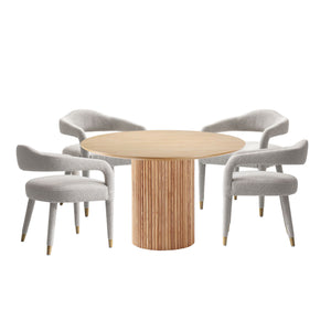 5-Piece Hathaway 47.24 Round Dining Set in Natural with 4 Aspen Dining Chairs in Silver Lining 4-DT03DC093AR-NASL Manhattan Comfort