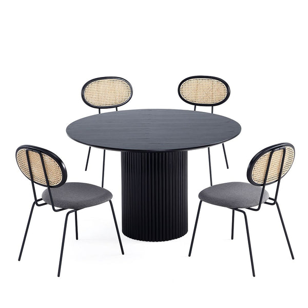 5-Piece Hathaway  47.24  Round Dining Set in Black with 4 Jardin  Dining Chairs 4-DT03DCCA06-GY Manhattan Comfort