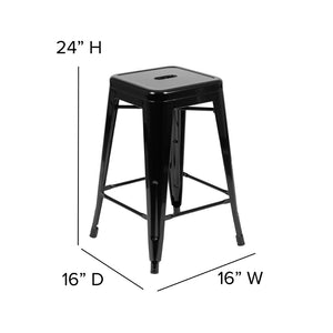 English Elm Cierra 4-Piece Stackable Metal Counter-Height Bar Stools for Kitchen and Commercial Use, Stylish Design Black 24"H 4-ET-31320-24-BK-R-GG