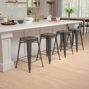 English Elm Cierra 4-Piece Stackable Metal Counter-Height Bar Stools for Kitchen and Commercial Use, Stylish Design Black 24"H 4-ET-31320-24-BK-R-GG