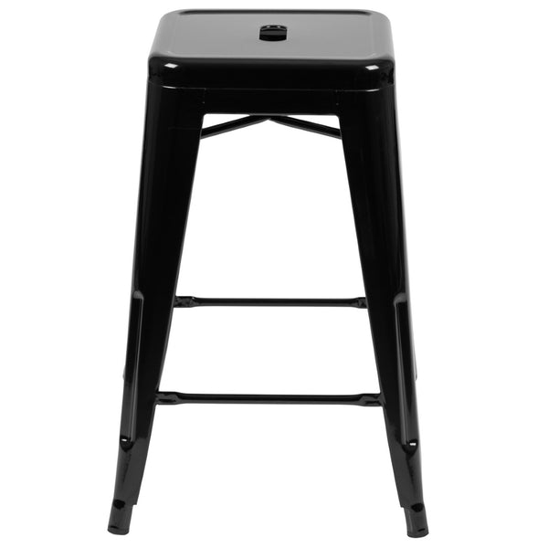 English Elm Cierra 4-Piece Stackable Metal Counter-Height Bar Stools for Kitchen and Commercial Use, Stylish Design Black 24"H 4-ET-31320-24-BK-R-GG