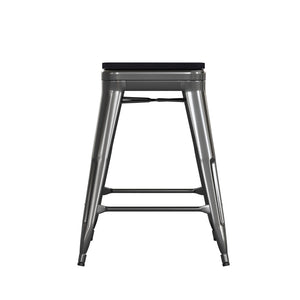 English Elm Cierra Set of 4 Commercial-Grade Backless Metal Counter Stools for Café, Kitchen, or Dining Use Black Resin Wood Seat/Black Frame 24"H 4-ET-31320-24-BK-R-PL2B-GG