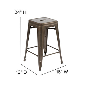 English Elm Cierra 4-Piece Stackable Metal Counter-Height Bar Stools for Kitchen and Commercial Use, Stylish Design Gun Metal 24"H 4-ET-31320-24-GN-R-GG