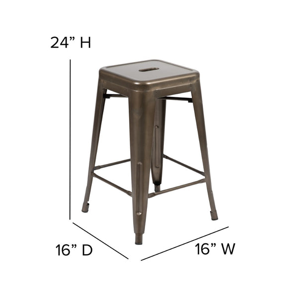 English Elm Cierra 4-Piece Stackable Metal Counter-Height Bar Stools for Kitchen and Commercial Use, Stylish Design Gun Metal 24"H 4-ET-31320-24-GN-R-GG