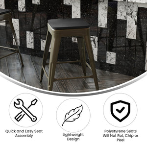 English Elm Cierra Set of 4 Commercial-Grade Backless Metal Counter Stools for Café, Kitchen, or Dining Use Black Resin Wood Seat/Gun Metal Frame 24"H 4-ET-31320-24-GN-R-PL2B-GG