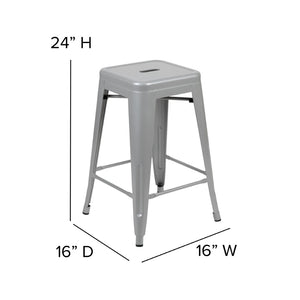 English Elm Cierra 4-Piece Stackable Metal Counter-Height Bar Stools for Kitchen and Commercial Use, Stylish Design Silver 24"H 4-ET-31320-24-SV-R-GG