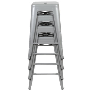 English Elm Cierra 4-Piece Stackable Metal Counter-Height Bar Stools for Kitchen and Commercial Use, Stylish Design Silver 24"H 4-ET-31320-24-SV-R-GG