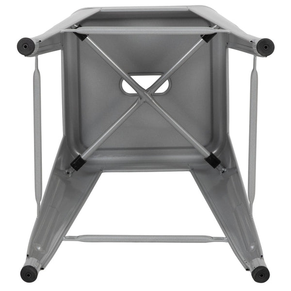 English Elm Cierra 4-Piece Stackable Metal Counter-Height Bar Stools for Kitchen and Commercial Use, Stylish Design Silver 24"H 4-ET-31320-24-SV-R-GG