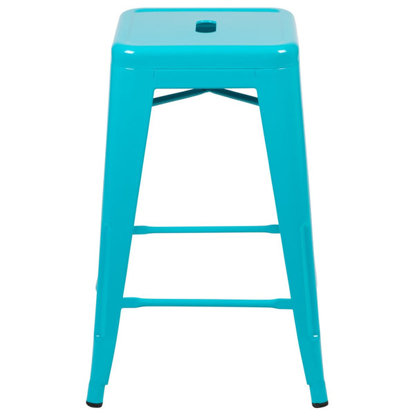 English Elm Cierra 4-Piece Stackable Metal Counter-Height Bar Stools for Kitchen and Commercial Use, Stylish Design Teal 24"H 4-ET-31320-24-TL-R-GG
