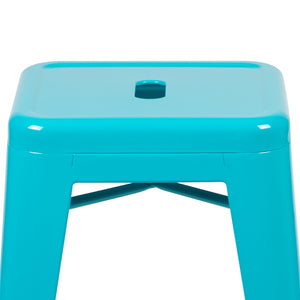 English Elm Cierra 4-Piece Stackable Metal Counter-Height Bar Stools for Kitchen and Commercial Use, Stylish Design Teal 24"H 4-ET-31320-24-TL-R-GG