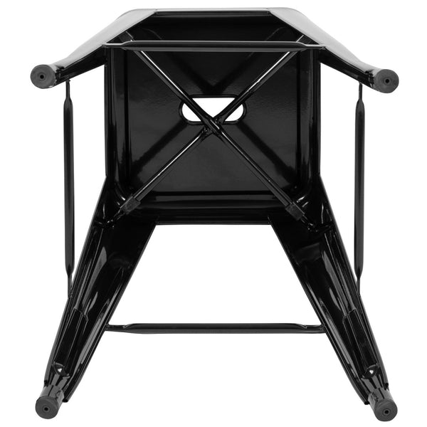 English Elm Cierra Set of 4 Stackable Metal Bar Stools for Stylish Indoor Dining and Versatile Commercial Use Black 30"H 4-ET-31320-30-BK-R-GG