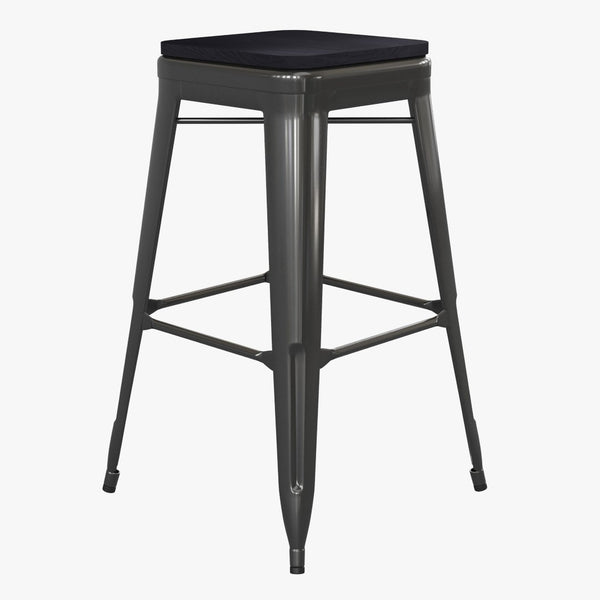 English Elm Cierra Set of 4 Commercial-Grade Backless Metal Bar Stools for Stylish, Durable Indoor Seating Black Resin Wood Seat/Black Frame 30"H 4-ET-31320-30-BK-R-PL2B-GG